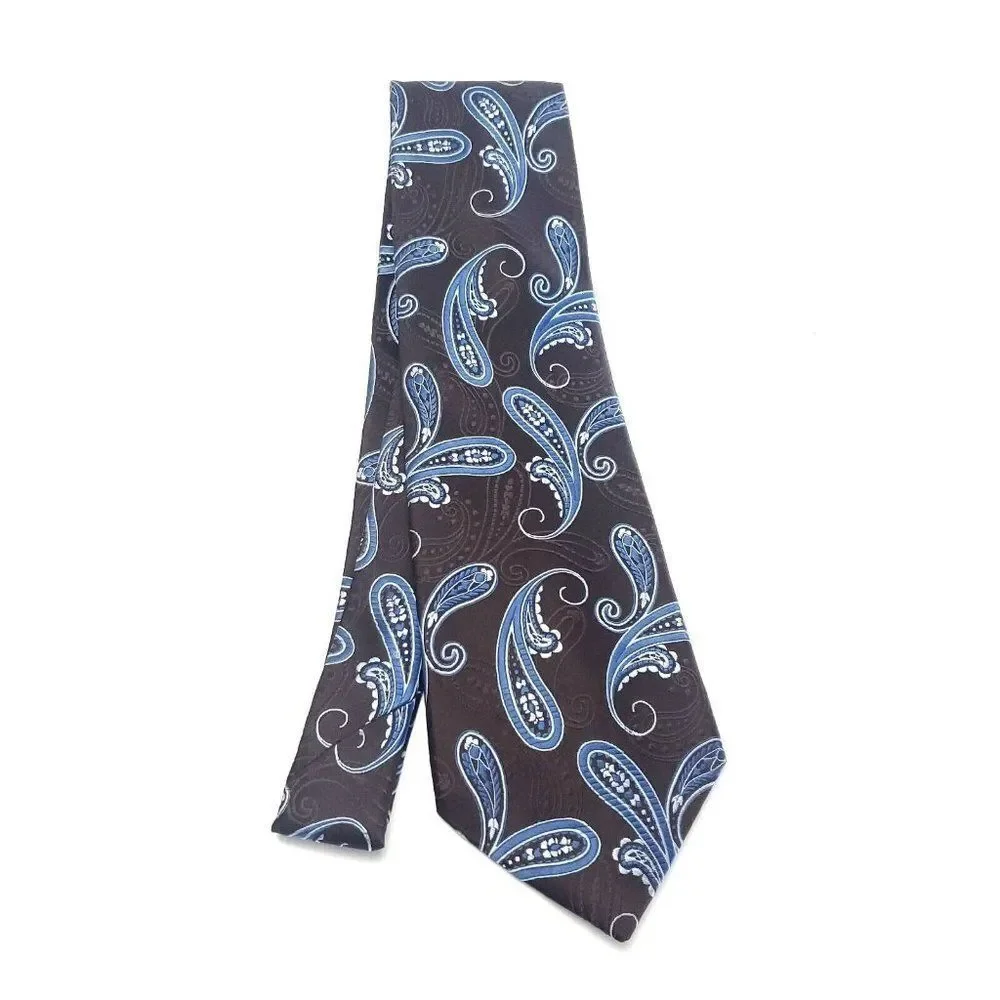 Van Heusen Brown Blue Silk Tie Woven‎ Paisley Wide